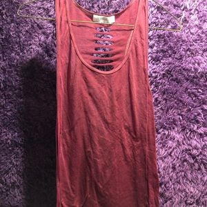 Forever 21: Distressed Burgundy Tank - Slit Back